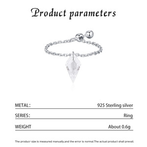 S925 Silver Pyramid <b>Crystal</b> <b>Ring</b> Minimalist Adjustable Chain Bead Unisex Everyday Wear Silver Pull Chain Charm <b>Ring</b> - Product Image 2