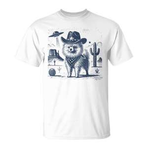 Camiseta Pomeranian Cowboy Dog Vintage Western Desert Alien - Product Image 1