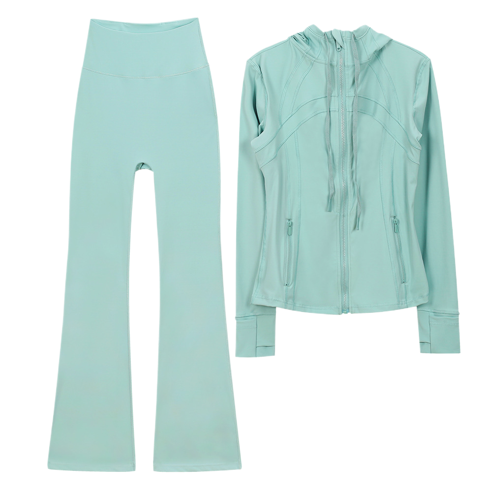 New Yoga Suit: Hooded Jacket, High-Waisted Flare Pants, 2-Piece Outdoor Casual Sports Wear with Custom Logo