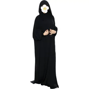 Robe de prière musulmane Abaya, robe Abaya à capuche unie en une seule pièce <span class=keywords><strong>pour</strong></span> femmes, robe longue maxi islamique, <span class=keywords><strong>Jilbab</strong></span> Dubaï OEM/Personnalisé - Product Image 2