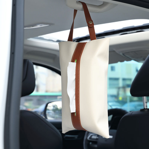 Cajas de papel de tejido Facial para colgar en el hogar, bolsa dispensadora de servilletas de cuero PU para mesa, soporte de tejido moderno para coche - Product Image 4