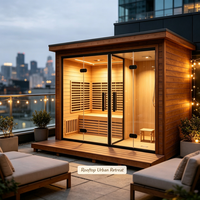 Sauna pour 3-4 personnes, douche vapeur, sauna en bois massif, sauna extérieur, équipements de douche, chauffage infrarouge, isolation en verre