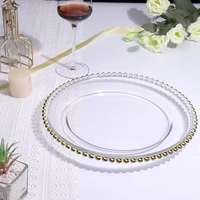 Assiette de présentation ronde en verre de 13 pouces avec bordure à perles dorées, écologique, pour événements, dîners, mariages, décorative