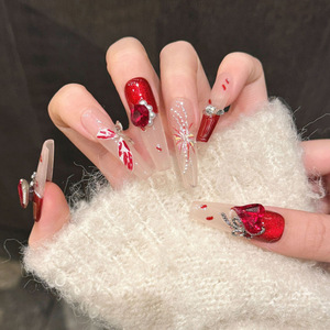 Design #2805 <span class=keywords><strong>Strass</strong></span> Presse sur Ongles Vente en gros <span class=keywords><strong>Rouge</strong></span> Faux Ongles Haute Qualité Fait à la Main Papillon Motif Presse sur Ongles Ensemble - Product Image 2