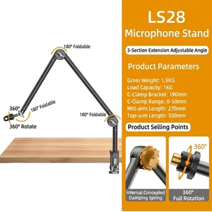 Support de micro articulé avec interface de fixation à vis 3/8 pouces pour diffusion en direct, support de microphone réglable à extension 3 sections - Product Image 2
