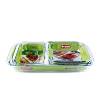 3pcs Ronde Rectangulaire résistant à La Chaleur Verre Borosilicate Batteries De Cuisine Accessoires En Verre Plaque De Cuisson Pan Set Ustensiles En Verre