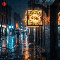 Letrero Luminoso LED Cuadrado para Exteriores, de Pared, con 4 Caras Giratorias, para Menús, Publicidad en Bares y Restaurantes de Comida Rápida