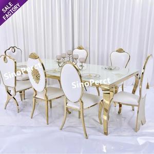 Hot Sale Hotel Banquet <b>Gold</b> White Stainless Steel Rectangle Wedding Furniture Party <b>Tables</b> and Chairs - Product Image 1