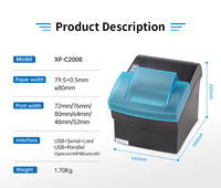 Xprinter XP-C2008 pencetak tanda terima termal 80mm kualitas tinggi POS dengan desain tahan air untuk pencetak kasir tagihan tiket