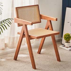 Nordic Retro Modern Farmhouse <b>Dining</b> <b>Chair</b> Solid Wood Woven Rattan Wicker Armchair for Cafe <b>Bistro</b> Restaurant and Home Use - Product Image 3