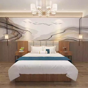 Economical Commercial Hotel Bedroom Furniture Set Solid Wood Bed with Upholstered Headboard Nightstands TV Cabinet & <b>Wardrobe</b> - Product Image 3