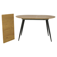 Table de salle à manger ovale extensible en bois avec pieds en métal noir, style classique moderne minimaliste, pour salon et cuisine