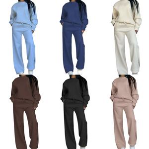 Bleu polyester polaire surdimensionné coupe ample pull sweat et pantalon de survêtement deux pièces ensemble survêtement évasé ensemble <span class=keywords><strong>femme</strong></span> vêtements - Product Image 4