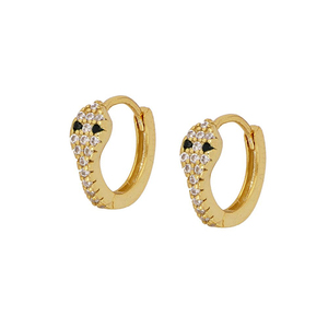 Pendientes de Aro Pequeños de Plata de Ley S925 con Circonita Negra en Forma de Serpiente - Product Image 1