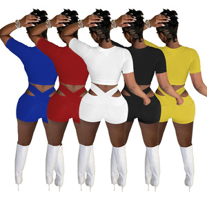 2023 Custom logo Summer Loungewear Suit Causal Sport <strong>White</strong> <strong>2</strong> <strong>Piece</strong> Short <strong>Set</strong> Crop Top Short <strong>Sets</strong> for Women - Product Image 2