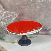 Assiette en céramique sous glaçure de style américain pour Noël, support à gâteau rond sur piédestal, plat à collation, bonbons et salade pour hôtel (vente en gros)