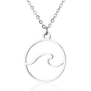 SSeesy Mode Simple <span class=keywords><strong>Été</strong></span> Étanche Vague Conception Collier En Acier Inoxydable Pendentif Creux Vague Ronde Pendentif Collier - Product Image 2