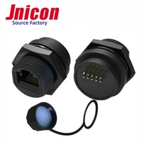 Jnicon M19 Cat5 Blindado 8P8C Bloqueo de tornillo IP68 Conector RJ45 a prueba de agua Cable Ethernet Conector montado en panel frontal