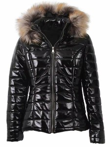 Veste coupe-vent personnalisée AQTQ pour <span class=keywords><strong>femme</strong></span>, en cuir PU brillant, avec col en <span class=keywords><strong>fourrure</strong></span>, imperméable et coupe-vent, décoration avec logo - Product Image 2