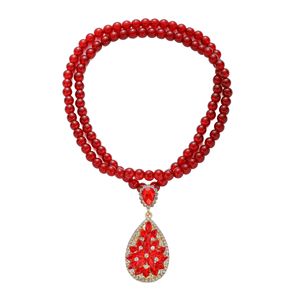 Guohaoshipin Red Crystal Flower Pendant Long Necklace Zinc Alloy Sweater Chain Gift Jewelry - Product Image 5