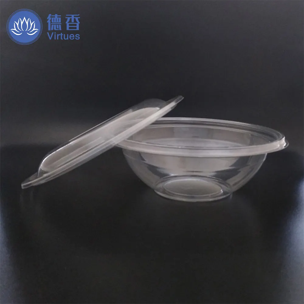 24 32oz Transparent Disposable Fruit Ice Cream Pet Plastic Dessert Salad Packaging Bowl With Cover Plastic Bowl