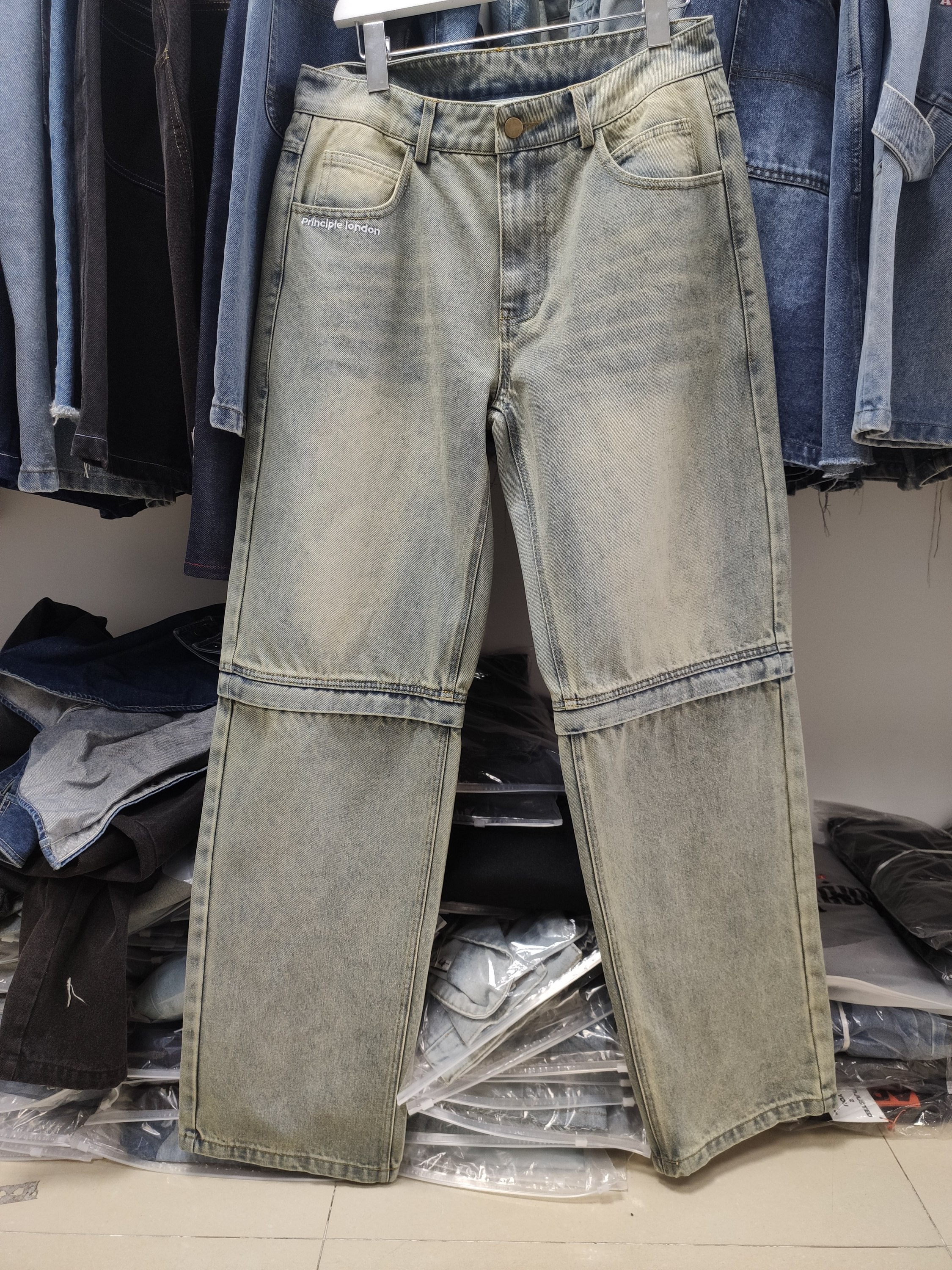 Custom Print Baggy Jeans Convert Into Shorts Concealing Zip 