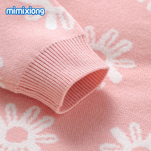 时尚甜美风格两件套针织婴儿毛衣套装喇叭裤设计花卉图案婴儿套装 - Product Image 3