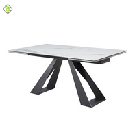 Table à manger moderne pour restaurant d'usine, plateau en dalle de pierre, structure en métal noir, pour hôtel et famille