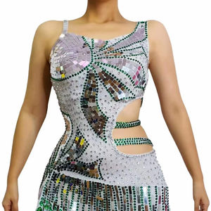 AD1168 Fabricants de vêtements Vêtements pour femmes Tendances Robe de bal courte à paillettes Jupes plissées Costume de scène en cristal - Product Image 1