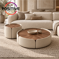 Table basse ronde avec tiroir de rangement, style crème, design pétale, mobilier de salon de luxe moderne du milieu du siècle, OEM ODM