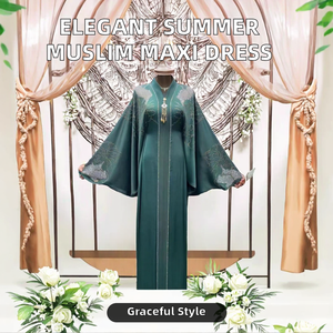 Abaya pour femme, personnalisable en usine, avec logo, OEM, ODM, en jacquard doré, haut de gamme, style marocain vintage imprimé - Product Image 2