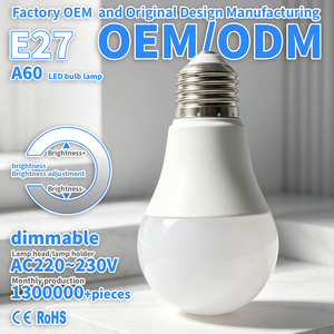 หลอดไฟ LED A60 ขั้ว E27 แรงดันไฟฟ้า AC220~240V ปรับความสว่างได้ โคมไฟซิลิโคน+ฝาครอบอะลูมิเนียมเคลือบพลาสติก ค่าการถ่ายทอดสี Ra80 - Product Image 1