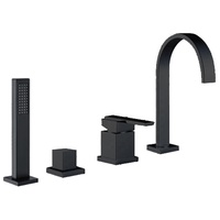 Robinet de baignoire thermostatique moderne à 4 trous en laiton noir mat avec mitigeur chaud/froid et douchette à poignée unique