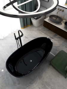 Bañera negra independiente de resina de piedra compuesta de superficie sólida de diseño italiano para Proyecto - Product Image 4