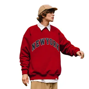 Artı boyutu uzun kollu yuvarlak yaka Crewneck özel Logo spor kazak pamuk polar New York işlemeli Hoodie kazak