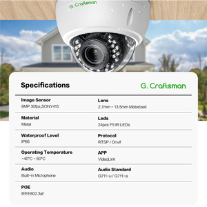 GA-D2VI-M8SG 8MP 4K H265+ IK10 Full Metal Dome Vandalproof Outdoor Security Network IP POE <b>Camera</b> Built in Microphone GA-D2VI-M8 - Product Image 2