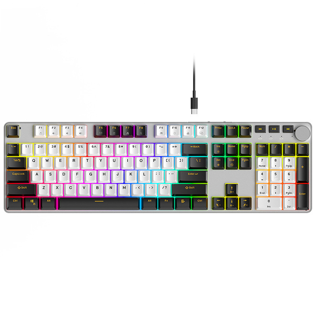 E-sports Mechanical Keyboard with Knob Aluminum Alloy Panel Low-noise Red Axis RGB Backlight USB Wired Gaming New