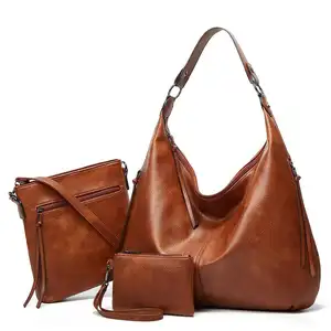 2024 Mode Nieuwste Ontwerp Zacht Pu Lederen Driedelige Set Vintage Trendy Grote Capaciteit Dames Handtassen Met Tas