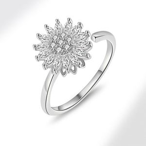 Anillo Giratorio Antiestrés de Cobre con Diseño de Girasol Brillante para Mujer, Joyería Ajustable - Product Image 6