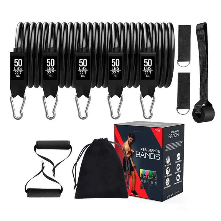 11PCS Fitness-Übungs widerstands bänder Set 5 stapelbare Expander-Röhren 150LB mit Griffen Tü ranker