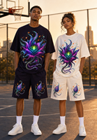 Ensemble T-shirt et short en tissu tricoté respirant imprimé numériquement, motif Alien Carnivorous Plant, streetwear unisexe personnalisé