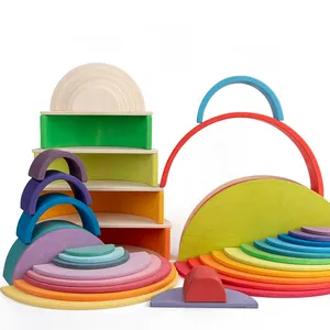 批发儿童成人创新创意11pcs教育彩虹玩具定制木制拼图