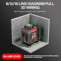 Niveau laser industriel 4D haute luminosité, 360 degrés, 16 lignes croisées, auto-nivelant, faisceau vert, conception anti-poussière, précision 2 mm, portée 10 m