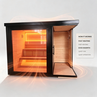 Grande Sauna en Bois Design Intérieur/Extérieur à Faible EMF, Infrarouge Lointain avec Lampe de Lecture LED, Sauna Sec et Douche