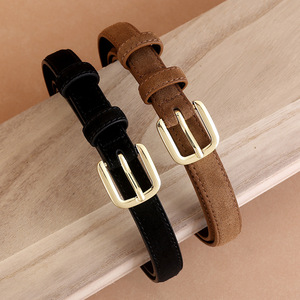 Women's Versatile Suede Leather <b>Belt</b>, Classic Gold Pin Buckle Waist <b>Belt</b> for Dresses & Jeans - Product Image 1