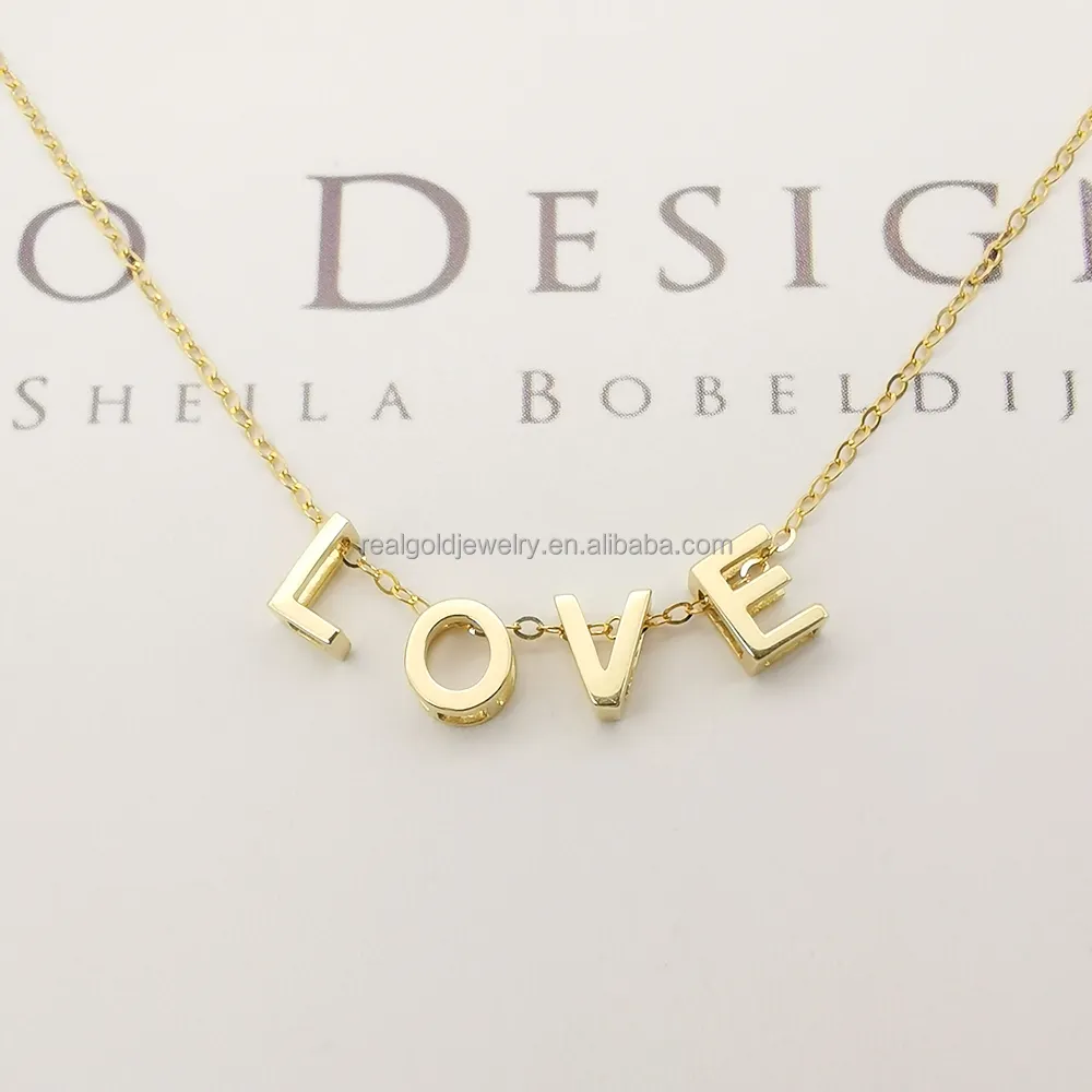 Simple or pur Alphabet lettre collier personnalisé réel 9K 14K 18K nom collier bijoux