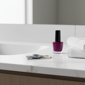 Cortauñas metálico circular de una sola cara con llavero para suministros de uñas - Product Image 2