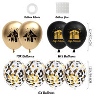Lot de 26 ballons en latex à paillettes de 12 pouces, transparents, confettis, Umrah Mubarak, imprimés noir et or, pour la fête de l'Aïd musulman