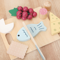 Ensemble de jeu de découpe alimentaire en bois avec plateau, couteau, poisson, fromage, raisins, jouet de cuisine d'imitation pour enfants, pastel, Montessori, OEM, vente en gros