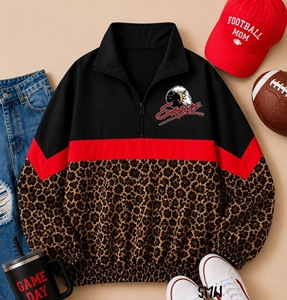 Felpa Antivento Personalizzata con Stampa Leopardata Vintage, Zip 1/4, Taglie Grandi, Ecologica, <span class=keywords><strong>per</strong></span> Uomo e Donna, Casual, <span class=keywords><strong>Sport</strong></span> all'Aperto - Product Image 1
